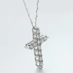 Full Moissanite Cross 925 Sterling Sliver Necklace